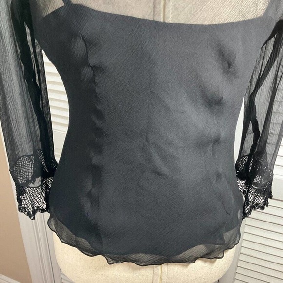 ECI S Black Silk Chiffon Ruffle & Lace Sheer Top & Camisole Womens Size Small - Picture 11 of 13